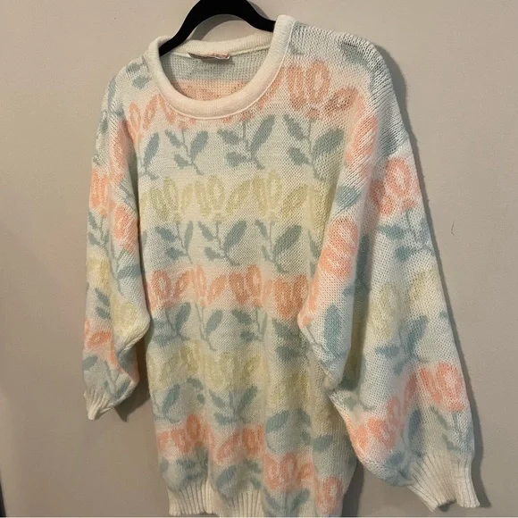 VINTAGE 1980s Justin Allen Spring Cottagecore Pastel Sweater - Size M - Picture 6 of 13